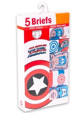 FIVE PACKAGES 25 pairs! Boys Captain America 5 pack briefs !